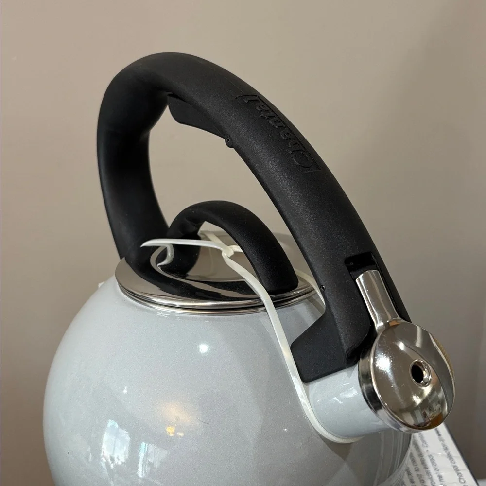 Chantal Fade Gray Enamel-on-Steel Whistling Tea Kettle with Black Handle - 2 qt - Picture 3 of 4